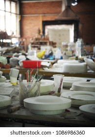 Compact Size Pflaster, Plaster Mould For Ceramic Slip Casting And Others Production Process Made By Students In A Demonstration Factory Workshop Of An Industrial Design School 