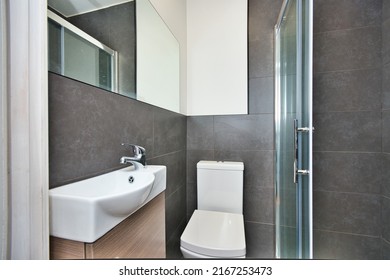 Compact WC and Shower with Gray Tiling in a Modern House in London UK
