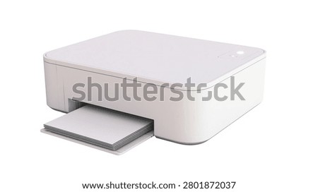 Compact white inkjet printer with a stack of paper in the output tray
