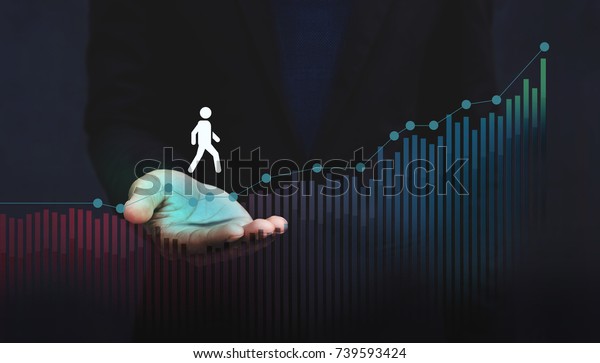 Company\
Helping and Supporting Customer to Success with Care Concept,\
Person Steps on Graph over a Careful Gesture\
Hand