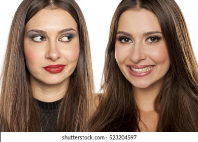 Comparative Portrait Of Young Women With Bad And Good Makeup