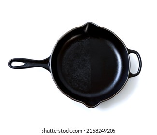 Compare Cast Iron Pan Before And After Cleaning. The Old Rough Surface Cast Iron Pan With The Clean Pan Clean Shiny Skillet Bright Like New.