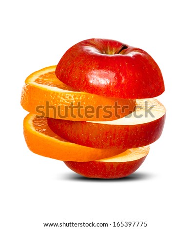 Comparing Apples to Oranges Concept. Mixed Fruits Isolated on White.