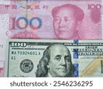 Comparison of Chinese Yuan and US Dollar with Mao Zedong and Benjamin Franklin Portraits