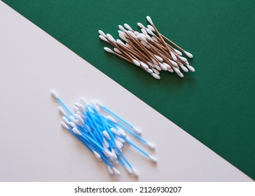 A Comparison Of Eco-friendly And Plastic Cotton Buds Flat Lay