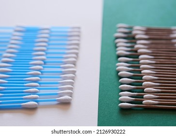 A Comparison Of Eco-friendly And Plastic Cotton Buds Flat Lay