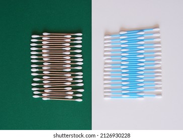 A Comparison Of Eco-friendly And Plastic Cotton Buds Flat Lay