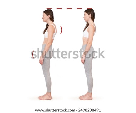 Comparison of good and bad posture. Problems of slouching, curvature of the spine