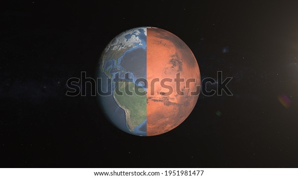 Comparison of the planets Mars and earth.\
Colonization of Mars. Mars is our future home. Space and planets of\
the solar system.