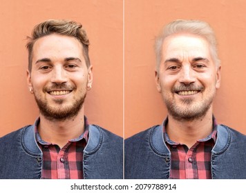 Comparison Portrait Of The Same Man Young And Old - Comparison Between Young And Old Face - Before And After - Process Of Aging For Men