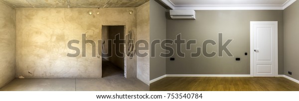 Comparison Room Apartment Before After Renovation Stock