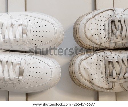 Comparison of the same model of shoes after a few years of use after buying new ones