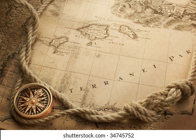 Old Compass Rope On Vintage Map Stock Photo 253528084 | Shutterstock