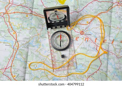 Compass And Map. Tactical And Survival Outdoor Theme