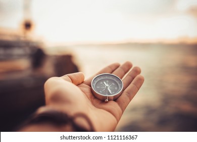 Compass, navigational compass, travel compass, lost compass, - Shutterstock ID 1121116367