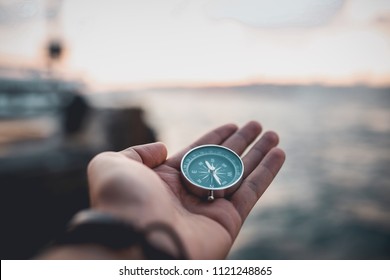 Compass, navigational compass, travel compass, lost compass, - Shutterstock ID 1121248865