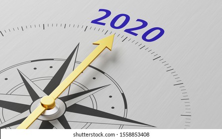 Compass needle pointing to the text 2020 - Shutterstock ID 1558853408