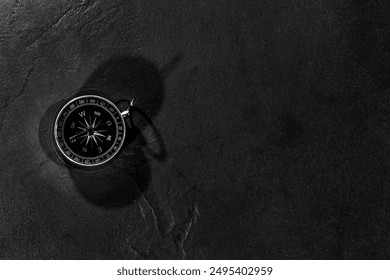 Compass On Black Background, Compass Copy Space