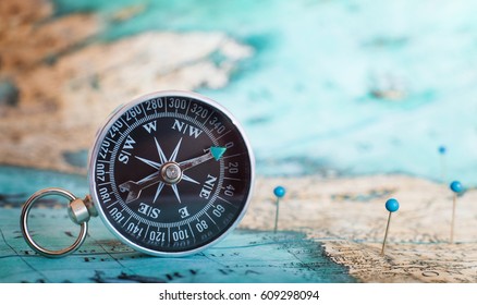 Compass on map. 