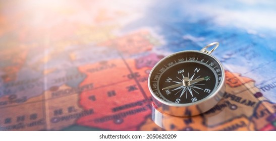 compass on map background .Travel Geographic Navigation Concept Background - Shutterstock ID 2050620209