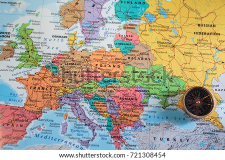 compass on the map of europe