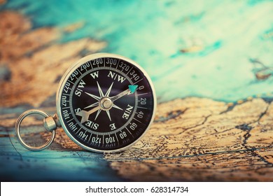 Compass On Map Stock Photo (Edit Now) 618814859