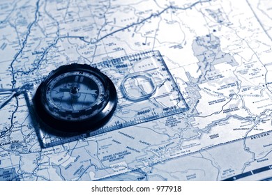 Compass on map(blue tone)
