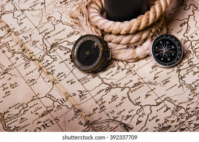 Compass Spyglass Rope On Old Mapsail Stock Photo 392337709 | Shutterstock