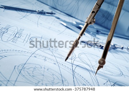 compasses and blueprint