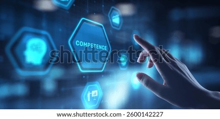 Competence Developing Skills and Expertise, projection on a virtual screen, Business and Technology Concept.