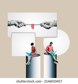 Competition between a man and a woman, gender equality. Art collage. - Shutterstock ID 2146010457