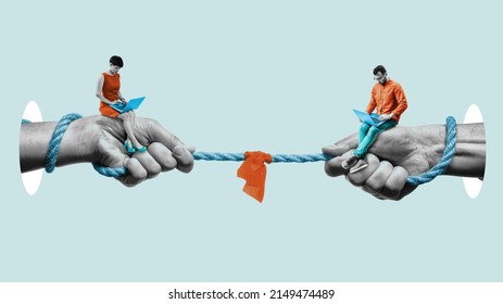 Competition between a man and a woman, gender equality. Art collage. - Shutterstock ID 2149474489