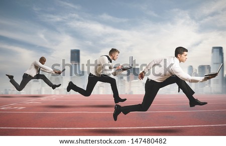 Competition in business concept with running businesspeople