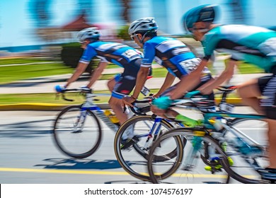 Competition Cycling Race On The Road. Motion Blur Photo