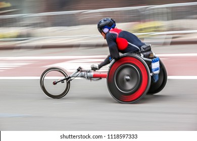 Competition Sports Wheelchair Racing In Motion Blur