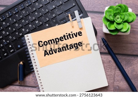 Competitive Advantage - attribute that allows an organization to outperform its competitors, text concept on card for presentations and reports