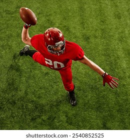 Competitive and determined athlete, American football player in motion on field, competing, throwing ball, playing. Concept of sport, competition, tournament, game. Copy space - Powered by Shutterstock