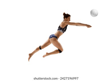 Competitive woman, skilled volleyball player in action focused on ball to serve perfect pass against white studio background. Concept of sport games, movement, championship, power and strength. - Powered by Shutterstock