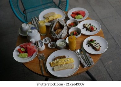 A Complete Breakfast On The Table For Two