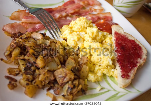 Complete Breakfast Scrambled Eggs Bacon Potatoes Stock Photo (Edit Now ...