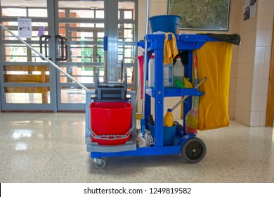 Complete Cleaning Kit In A Cleaning Trolley Or In A Cleaning Cart