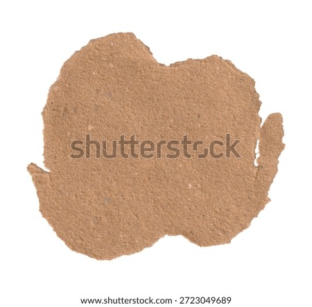 A completely irregular, roundish blob or patch of brown kraft paper with entirely torn and rough edges.