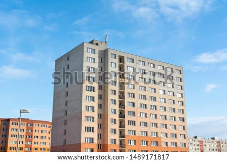 Complex of blocks of flats - residential building and house. Architecture from socialist era in Eastern Europe.	