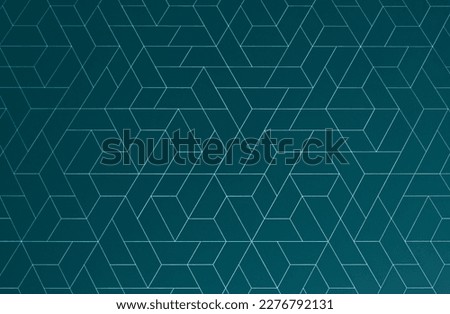 Complex interplay thin lines backdrop. Endless abstract white lines and geometric shapes connected on a blue green background. Seamless geometric pattern for backdrop texture. tech. room concept