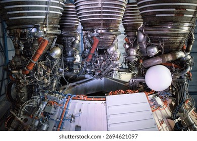 Complex, intricately engineered aircraft engine components fill the frame, showcasing the impressive technological advancements behind modern aviation.