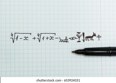 Complex mathematical examples in the notebook as Egyptian hieroglyphs. - Powered by Shutterstock - Get 15% off with code: PIKWIZARD15