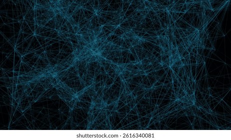 Complex mesh of glowing blue lines and nodes is forming digital network abstraction for technology. Abstract, futuristic, digital, connectivity, innovation, cybersecurity, high-tech