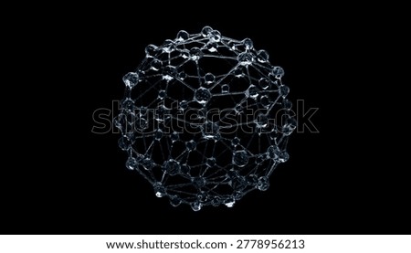 A complex molecular structure resembling spherical network on black background