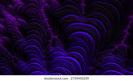 Complex patterns form in purple and black, creating a dynamic display of swirling shapes in a fractal style. This design captivates with its depth.