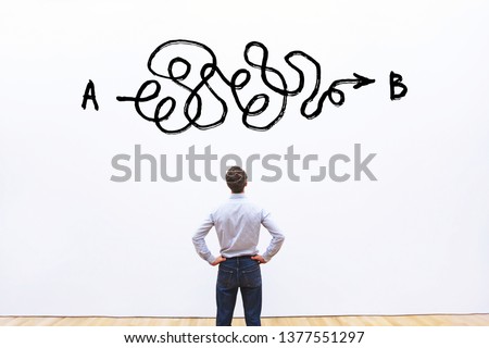 complex problem solving, challenge or solution concept, businessman facing difficulties, way of complicity